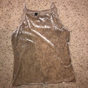 Crushed Velvet Cream Top with Scallop Hem